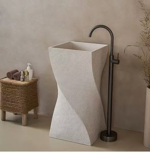 Lavabo a mano irregolare, lavabo a piedistallo da bagno con superficie solida, lavabo indipendente in pietra composita in resina - Product Image 2