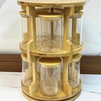Ensemble de 10 pots à épices en verre rotatifs avec couvercle en bambou