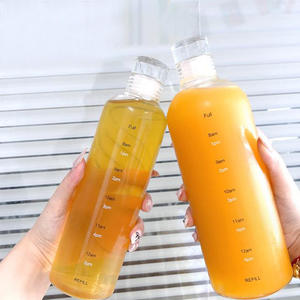 玻璃定制硼硅酸盐健身运动玻璃水瓶带时间戳玻璃盖瓶 - Product Image 3