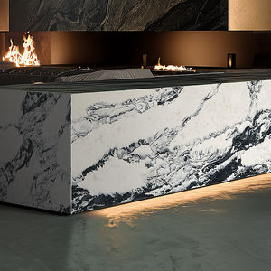 แผ่นควอตซ์ลายภาพเขียนหมึก ดีไซน์วิศวกรรม แผ่นใหญ่ หินควอตซ์เทียม รุ่นรันพิน สำหรับท็อปโต๊ะเครื่องแป้ง - Product Image 2