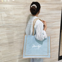 Sac Fourre-Tout en Jute Tendance Personnalisable avec Logo Imprimé, Réutilisable, Poignées de Voyage, Cadeau, pour le Shopping, en Lin, pour Femmes