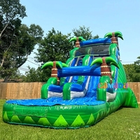 Toboggan aquatique gonflable commercial vert tropical avec piscine pour enfants et adultes