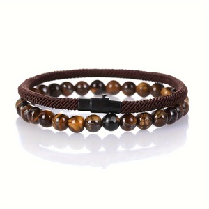 Pulsera Tejida Ajustable <span class=keywords><strong>de</strong></span> Piedra Volcánica con Nudo <span class=keywords><strong>de</strong></span> Diamantes, Turquesa Roja y <span class=keywords><strong>Ojo</strong></span> <span class=keywords><strong>de</strong></span> <span class=keywords><strong>Tigre</strong></span>, Joyería para Hombre - Product Image 4