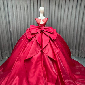 Vestido de Gala Rojo para Quinceañera XV Años y Vestidos de Princesa para Fiesta de 16 Años con Cola de Capilla, Vestidos de Noche - Product Image 3