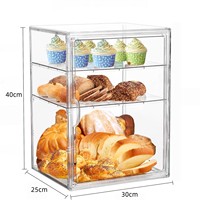 Vitrine de boulangerie empilable à 4 niveaux en PET transparent moulé par injection, avec porte coulissante, pour pain, pâtisseries, cupcakes et desserts