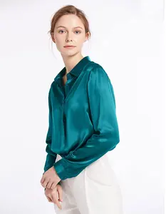 Women 100% Long Sleeve Real Silk Blouse Ladies Shirts 18 Momme Silk Tops