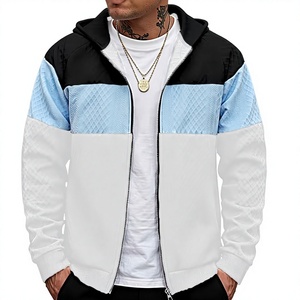 Men's Color Block Quilted Hooded Jacket Full Zip Casual Outerwear Autumn Wear Fleece Lining Polyester Cotton Material - Product Image 6