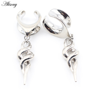 Alisouy 1 buah 8-25mm salib tembaga <span class=keywords><strong>Spiral</strong></span> liontin terowongan telinga colokan perenggang sadel pengukur anting tindik tubuh perhiasan - Product Image 3