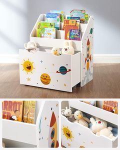 <span class=keywords><strong>Bibliothèque</strong></span> pour enfants Organisateur de jouets <span class=keywords><strong>Coffre</strong></span> et <span class=keywords><strong>bibliothèque</strong></span> avec 3 étagères Boîte de rangement avec roues Thème d'espace polyvalent - Product Image 6