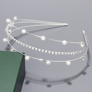 Double Layer Hairbands <b>Wedding</b> Hair <b>Accessories</b> Pearl Rhinestone Headbands Bridal Headpieces - Product Image 2