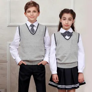 Uniforme escolar Unisex, chaleco sin mangas con cuello en V, Jersey de punto, precio al por mayor