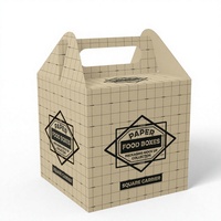 Lebensmittelechte Flache Faltbare Kraftpapier-Box mit Griff, Umweltfreundliche Bedruckbare Takeaway-Box für Burger, Kuchen und Mittagessen