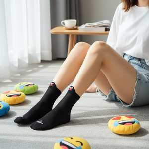 Embroidered <b>Black</b> for Emoji Colorful <b>Socks</b> Lightweight Disposable Nylon Breathable Transparent Long for Daily Use One Fits All - Product Image 3