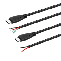 Kabel Pigtail Tipe C 0.25m 22awg 28awg 2 Core 4 Core Male dan Female Elbow Wire ke Ujung Kabel Terbuka Tanpa Isolasi