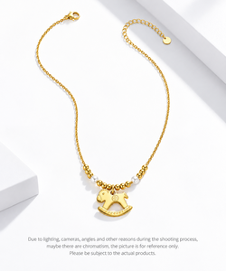 Collier pendentif cheval à bascule en acier inoxydable plaqué or 24 carats avec chaîne perlée et breloque imitation perle, unisexe, pour usage quotidien - Product Image 1