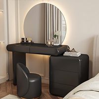 Table de toilette en bois massif noir de luxe léger avec rangement intégré et miroir éclairé pour chambre à coucher et hôtel