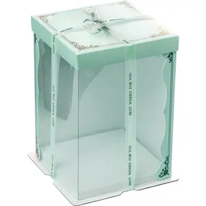 Plastic transparent birthday cake box 6 inch 8 inch 10 inch 12 inch 3 in1 double layer cake packaging box