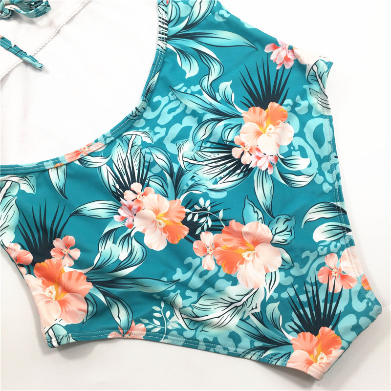 2021 Sexy plant printed one-piece swimsuit backless swimsuit beach wear hot sale swimwear V-neck
