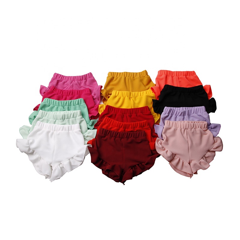 Летние шорты Seersucker ярких цветов с оборками для маленьких девочек, детские тканевые шаровары, трусики