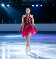 Robe de patinage artistique rouge fuchsia dégradé, dos ouvert, ornée de strass, pour filles et femmes