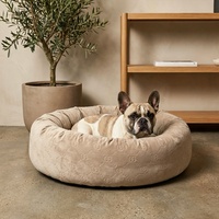 Coussin pour chien de luxe gaufré, apaisant, anti-anxiété, lavable, en forme de donut, doux, en peluche, écologique, moderne et chaud pour petits/moyens chiens
