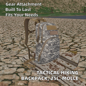 Sac à dos tactique multifonctionnel pour la randonnée et le camping en plein air, en polyester Oxford, avec fermeture éclair détachable, sangles réglables en sangle MOLLE, 25L - Product Image 2