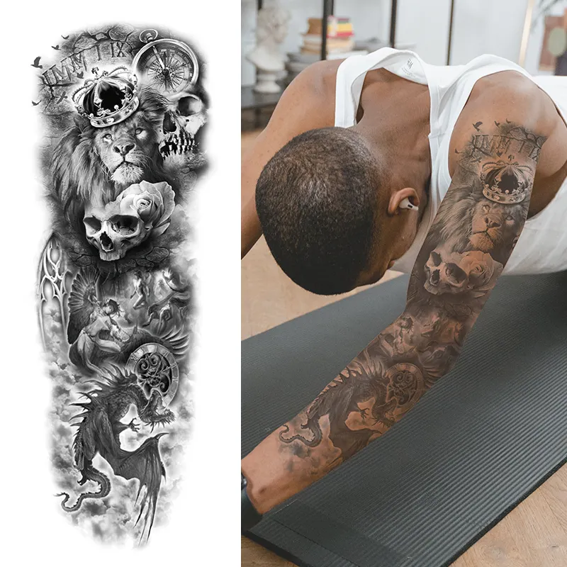 Новый дизайн, водонепроницаемая Временная наклейка с длинным рукавом для татуировок для мужчин и женщин, модель с большой картинкой, полное покрытие для рук