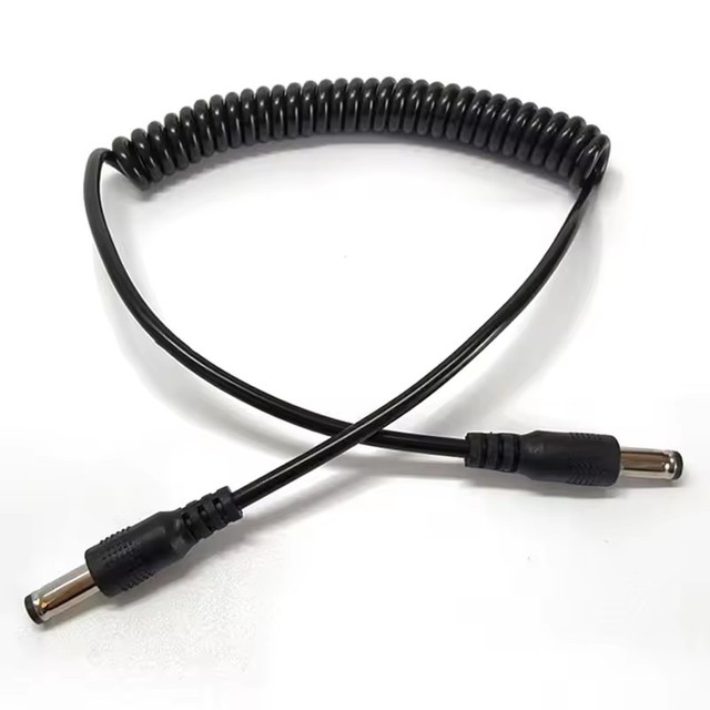 DC 5.5x2.1mm Male to Male Coiled Power Cable, 5.5*2.1mm Spring Extension Cord for LED Strip CCTV Camera Power Supply