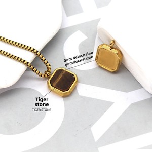 Collier unisexe pour tous les jours <span class=keywords><strong>avec</strong></span> turquoise bleue et <span class=keywords><strong>lapis</strong></span>-<span class=keywords><strong>lazuli</strong></span>, design carré minimaliste tendance, plaqué or, bijou tendance, cadeau - Product Image 2