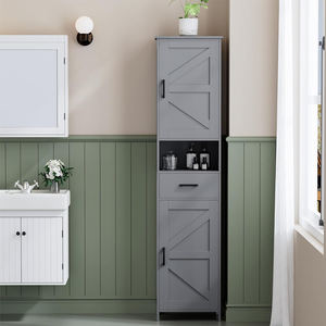 Armoire de rangement haute noire pour salle de bain avec portes coulissantes, meuble de rangement autoportant avec tiroir et compartiment ouvert pour petits espaces - Product Image 3