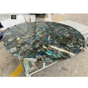 Tùy chỉnh rắn bề mặt đánh bóng đá quý tự nhiên Labradorite bàn tròn hàng đầu cho bàn ăn - Product Image 2