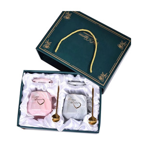 Mother's Day Souvenir Bridesmaid Couple Birthday Valentine Ceramic Tea Coffee Couple Marble Mug Cup Wedding Gifts Box Set
