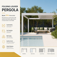 Pérgola de Aluminio para Jardín con Techo Retráctil, Impermeable, con Luz LED Solar para Exteriores