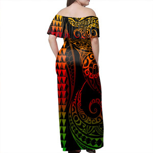 Robe longue à épaules dénudées <span class=keywords><strong>Tahiti</strong></span> bleu Hibicus blanc vente en gros robe à épaules dénudées par sublimation robe à volants <span class=keywords><strong>Polynésie</strong></span> personnalisée - Product Image 4