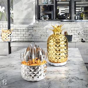 Ensemble de couverts de luxe en acier inoxydable réutilisables style occidental Ananas – Couteau, fourchette, cuillère – Portable, durable, poli miroir, pour fêtes - Product Image 3