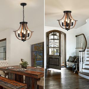 <span class=keywords><strong>Lustre</strong></span> de style farmhouse en <span class=keywords><strong>bois</strong></span> de noyer <span class=keywords><strong>noir</strong></span>, 4 lumières, suspension industrielle pour <span class=keywords><strong>salon</strong></span>, salle à manger, entrée, hall d'entrée - Product Image 4