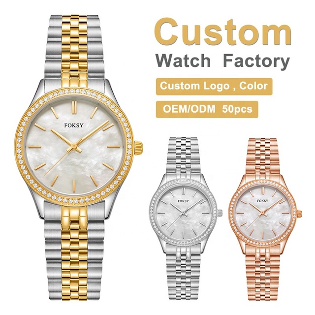Foksy Wholesale Custom Luxury Wholesale Design Brand Woman Watch Luxury Waterproof Diamond Watch Gift Ladies Quartz Watch