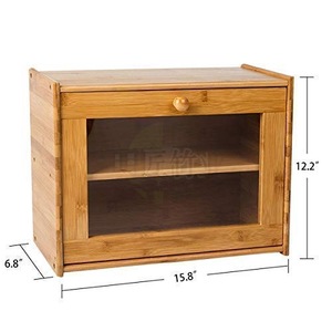 Boîte de rangement pour pain en bambou à 2 niveaux avec porte en verre, organisateur alimentaire de cuisine, conteneur de présentation - Product Image 5
