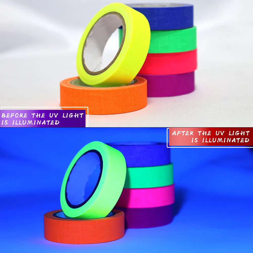 Cinta de tela fluorescente UV de Color, 24mm, película y equipo de televisión, mate, marca de posicionamiento de escenario