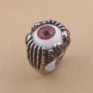 Anillo de Acero Inoxidable con Diseño de Esqueleto y Ojo Turco para Hombre, Joyería de Halloween, Engaste de Bisel de 21MM, Forma Geométrica, Color Acero - Product Image 1