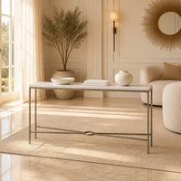 Table console en marbre à piètement fin en X, avec centre de table circulaire, pour mobilier de villa de luxe