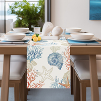 Chemin de table en polyester et lin à thème océanique, avec étoiles de mer, coraux et conques, pour table à manger, décoration de fête à domicile