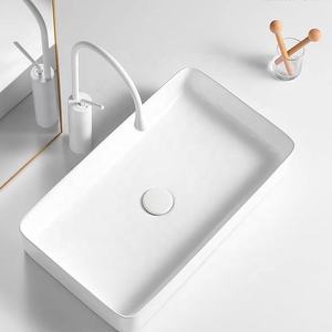 Lavabo Rectangular Moderno de Cerámica, Lavabo de Baño Blanco para Encimera con Esquinas Redondeadas para Hogar/Hotel - Product Image 1