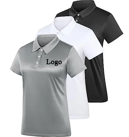 Women's 97% Polyester, 3% Spandex Polo Tee Golf Shirt Short Sleeve Sport Activewear Golf Polo Tops with Buttons