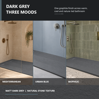 Receveur de douche H1 BMC gris foncé contemporain avec drain dissimulé, texture pierre, antidérapant classe C et base alvéolée