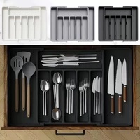 Organisateur de tiroir pliable, support de rangement pour couteaux de cuisine, boîte de rangement en plastique pour fourchettes et cuillères, plateau à couverts extensible pour tiroir