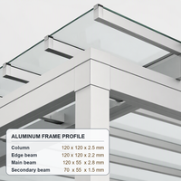 Auvent en verre sur mesure pour toit plat, véranda, côtés ouverts, structure en aluminium, pour jardin, terrasse, patio, ODM OEM