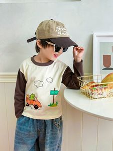 Nueva Camiseta de Manga Larga de Algodón para Niños, Absorbente de Humedad, con Estampado de Dibujos Animados a Rayas, Moderna, de una Sola Pieza - Product Image 4