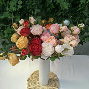 Fleurs artificielles en soie à 3 têtes, effet toucher réel, pour décoration élégante de la maison et des mariages - Product Image 4