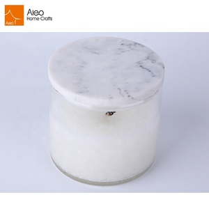 Mejor Precio de fábrica en venta <span class=keywords><strong>casa</strong></span> decorativa esmerilado claro blanco frasco de vidrio vela con polyresin mármol tapa - Product Image 3